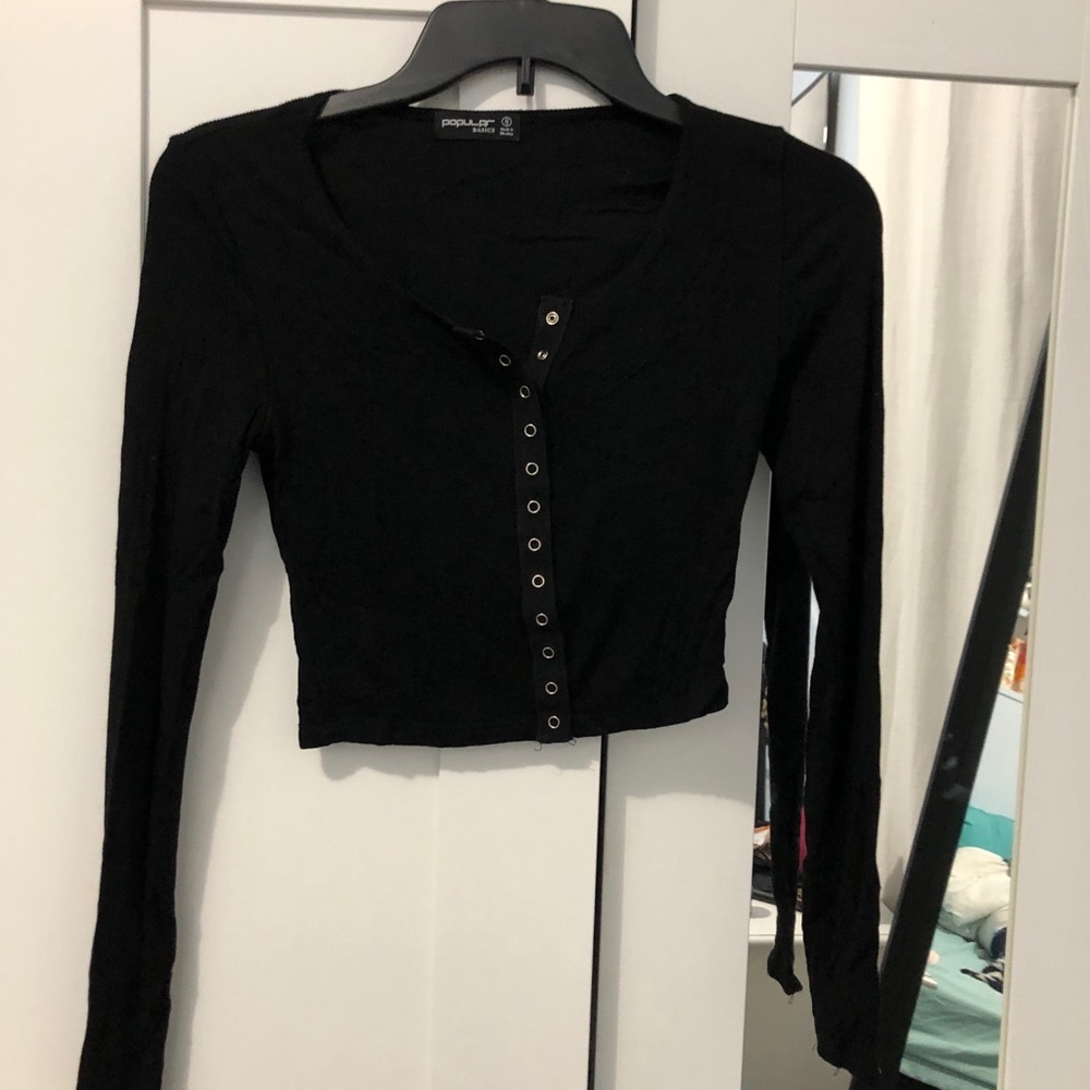 Button down crop long sleeve